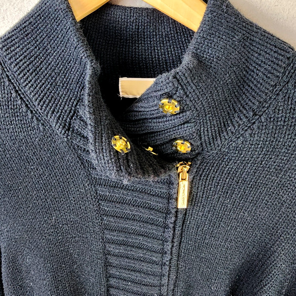 Michael Kors Knit Zip Sweater Jacket Women Size PL Black - Picture 7 of 10